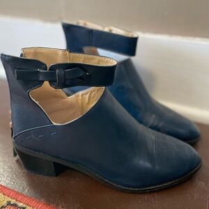Navy Blue Leather Ankle Booties
